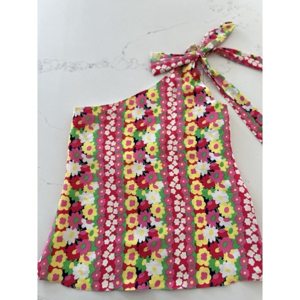 Lilly Pulitzer Roe silk floral one‎ shoulder top small